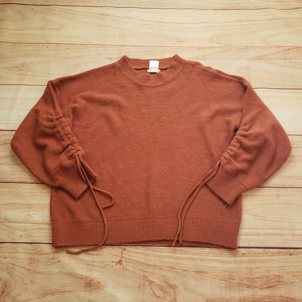 Main‎ Strip Sweater Womens Small Rust Cold Shoulder Drawstring Sleeve LT30730